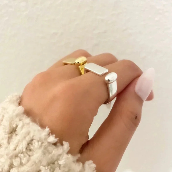 925 Sterling Silver Chunky Bar Ring Statement Ring Thick Ring Bold Ring - Picture 5 of 7